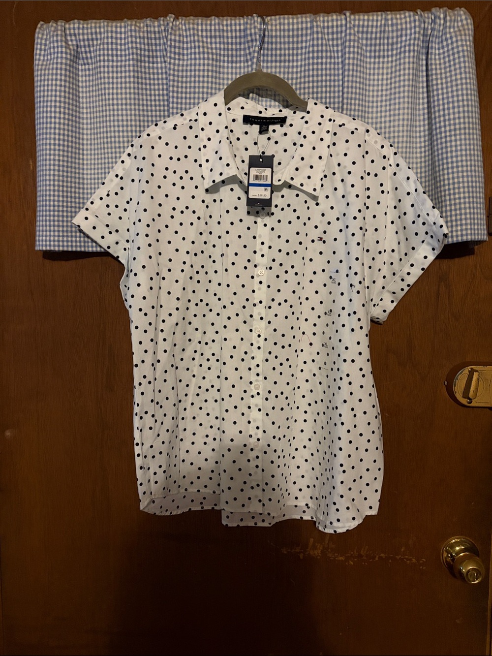 Tommy Hilfiger White Short-Sleeve Button-Down with Black Polka Dots